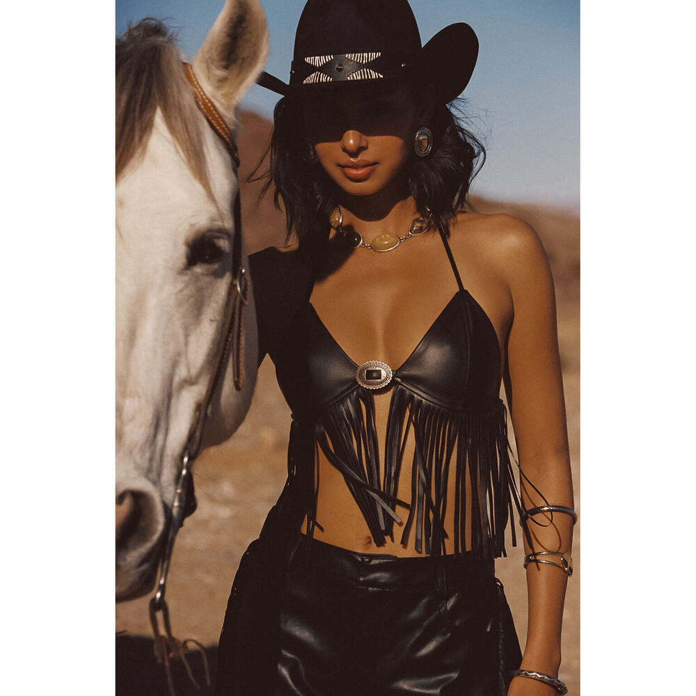 12th Tribe Mesa Black Fringe Bra Top Size S